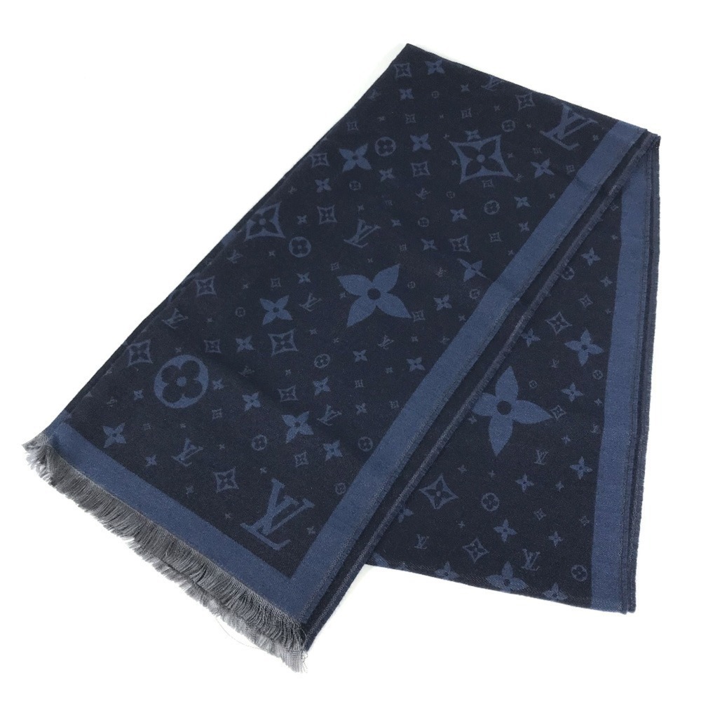 LOUIS VUITTON R98933 Monogram Etol Stole Scarf Fringe Shawl Silk Wool Men's W...